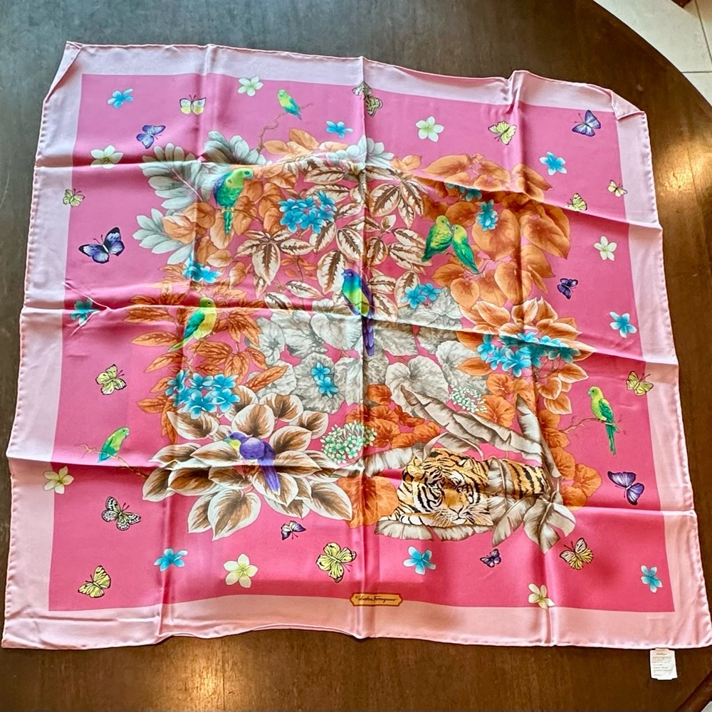 Salvatore Ferragamo Pink Floral Silk Scarf